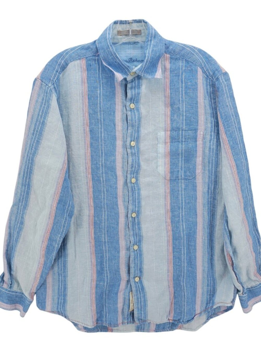 TOMMY BAHAMA 100% Linen Long Sleeve Shirt Striped Blue Multi Size SMALL